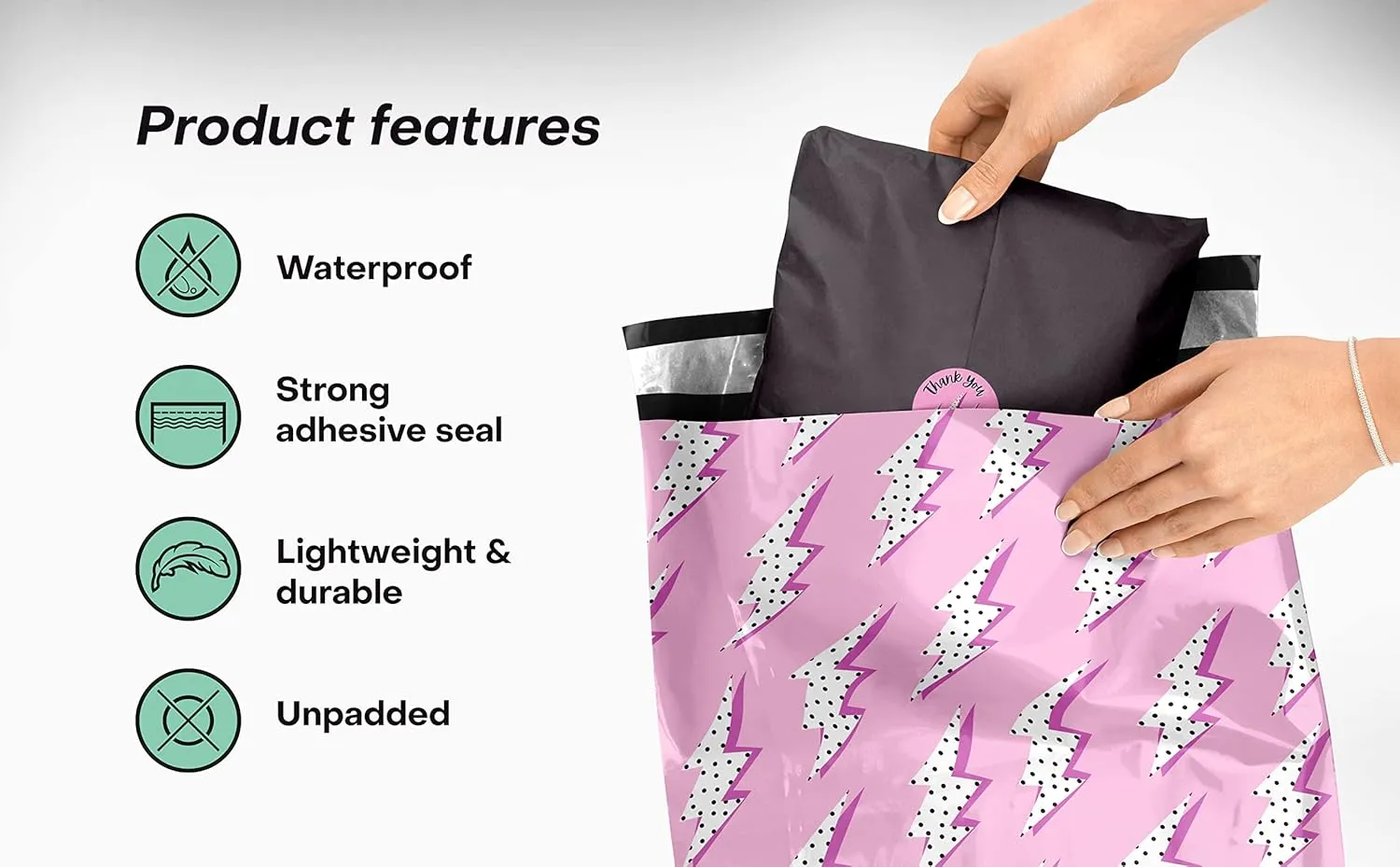 10x13 Poly Mailers – Lightning Bolt – Waterproof, Tear-Resistant Shipping Bags with Adhesive Seal – 100 Pack – Package Mint