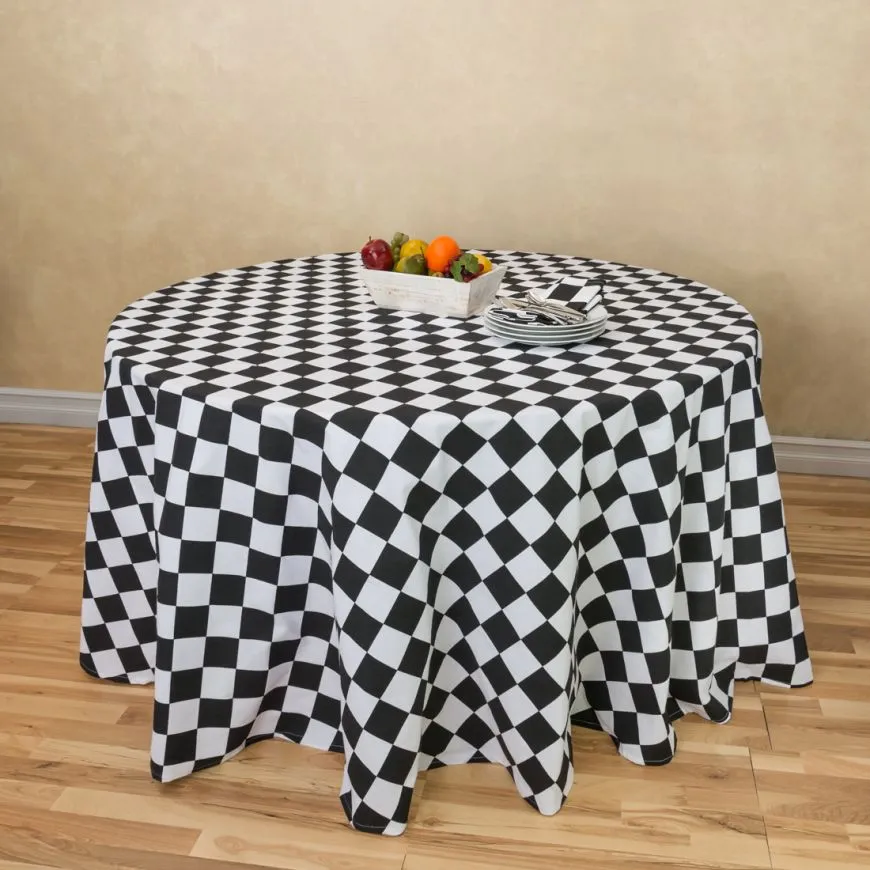 120 in. Checkered Round Cotton Tablecloth
