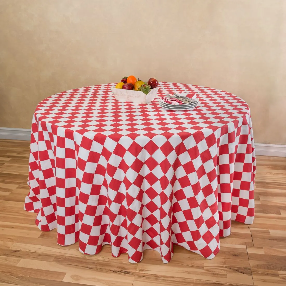 120 in. Checkered Round Cotton Tablecloth