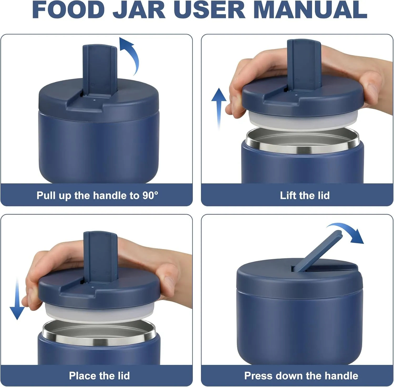 12oz Kids Soup Thermo for Hot Food Insulated Vacuum Food Jar with Buckle Lid, Stainless Steel Wide Mouth Leak Proof Lunch Container for School Travel-Blue