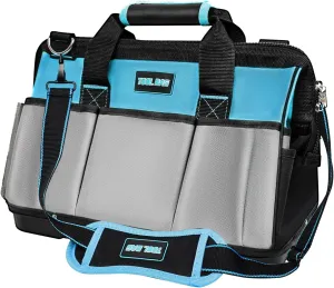 16 Inch Tool Bag Heavy Duty Tool Box Organizer, Portable Tool Organizers and Storage Bag, Tactical Toolbox with Anti-Slip Base & Adjustable Strap for Electrician, DIYer, HVAC, Mechanic