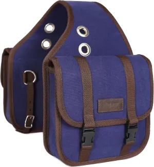 18 oz Water Repellent Canvas Saddle Bag for Trail Riding(Blue)