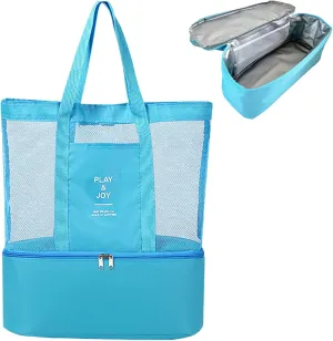 2-IN-1 Waterproof Mesh Beach Bag With Cooler Compartment for Women and Family for Beach, Pool, Sports,Picnics