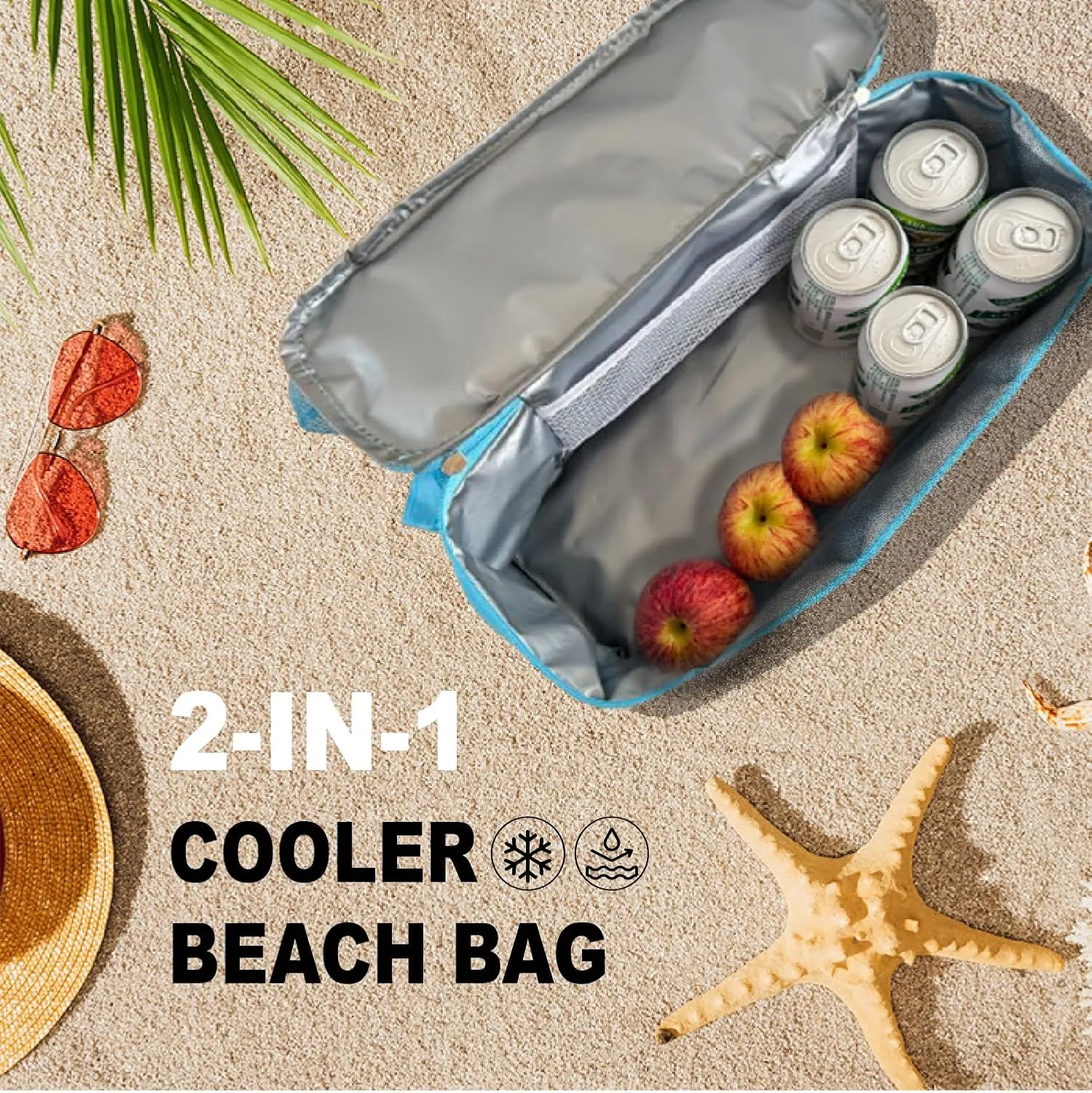 2-IN-1 Waterproof Mesh Beach Bag With Cooler Compartment for Women and Family for Beach, Pool, Sports,Picnics