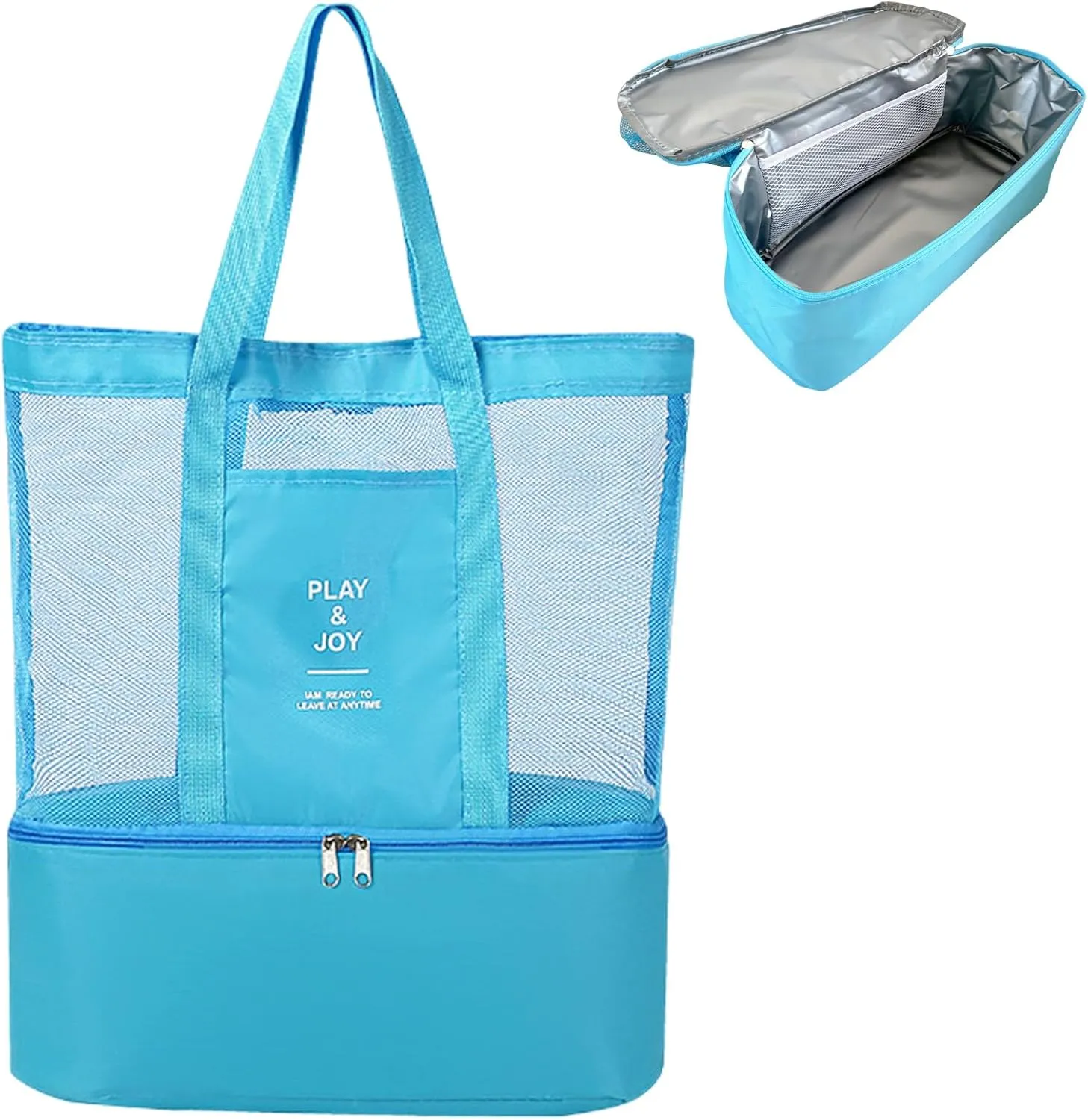 2-IN-1 Waterproof Mesh Beach Bag With Cooler Compartment for Women and Family for Beach, Pool, Sports,Picnics