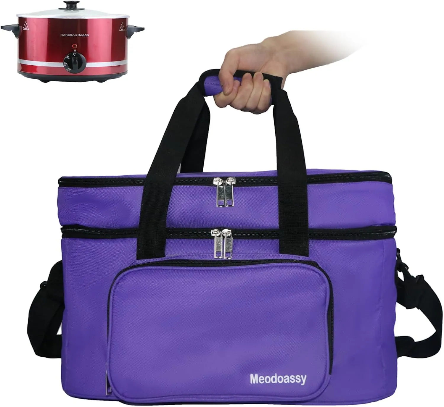 2 Layer Slow Cooker Carrying Bag Compatible with Crockpot 6-8 Quart,Slow Cooker Carrier Bag for Hamilton Beach,Insulated Travel Bag Intensification for Family Gathering Potluck