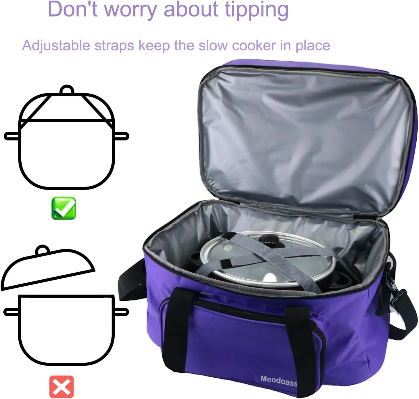 2 Layer Slow Cooker Carrying Bag Compatible with Crockpot 6-8 Quart,Slow Cooker Carrier Bag for Hamilton Beach,Insulated Travel Bag Intensification for Family Gathering Potluck