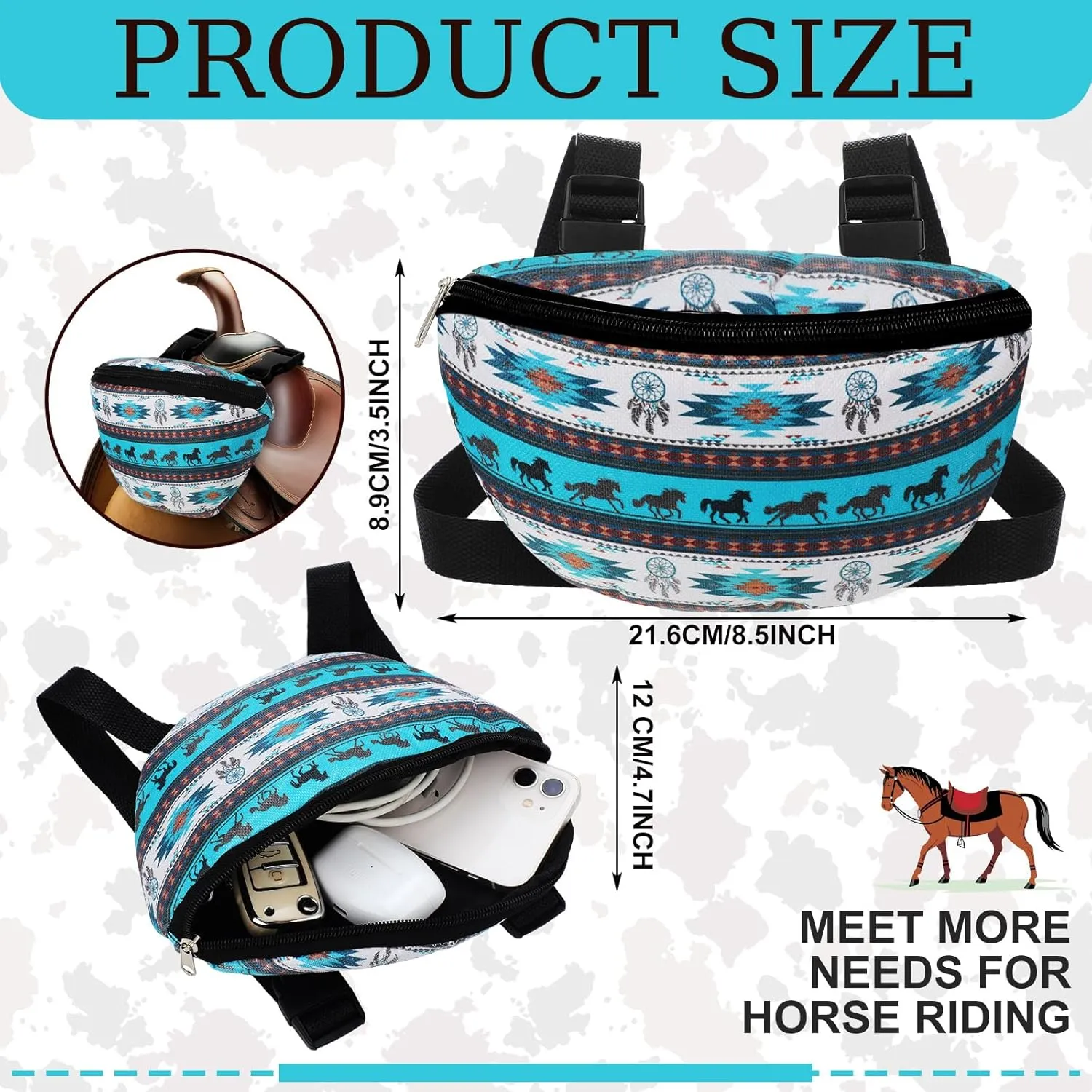 2 Pcs Insulated Saddle Bags for Horses Waterproof Pommel Bag for Western Saddle Durable Equestrian Riding Pouch for Cellphone, Keys & Trail Gear