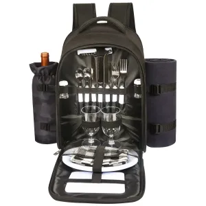 2 Person Picnic Backpack Bag with Wine Pouch, Blanket & Cutlery Set