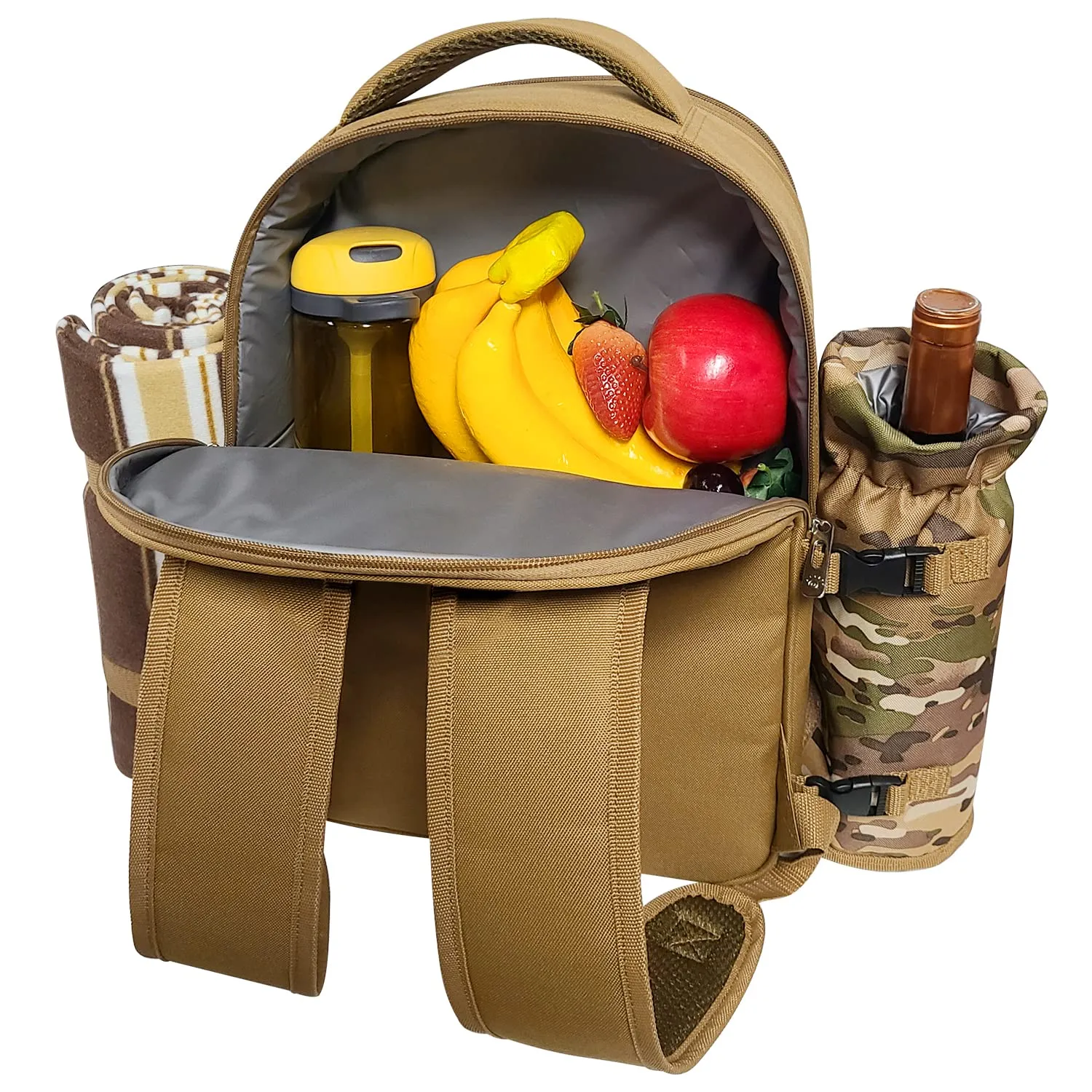 2 Person Picnic Backpack Bag with Wine Pouch, Blanket & Cutlery Set