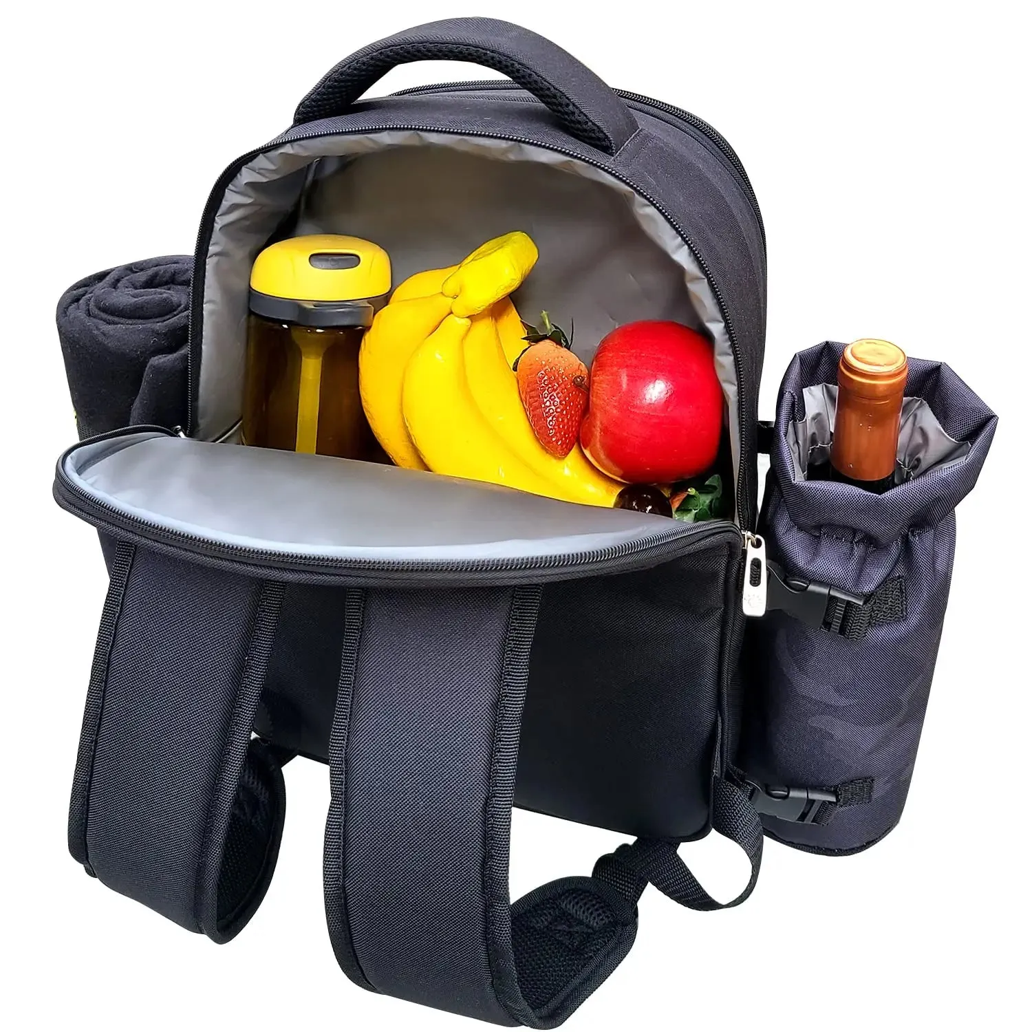 2 Person Picnic Backpack Bag with Wine Pouch, Blanket & Cutlery Set