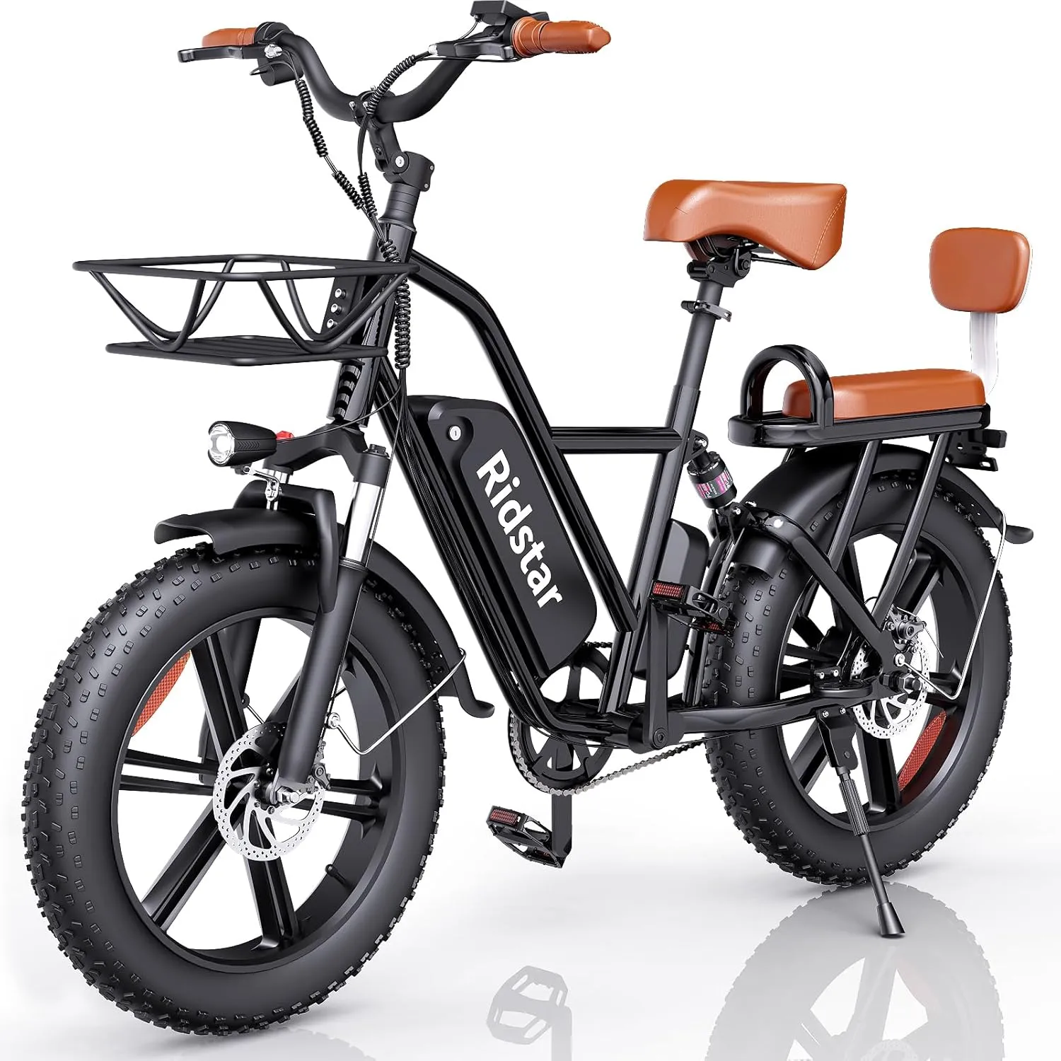 2 Seater Electric Bike for Adults,1500/1000W 30MPH 30-70Miles 48V 15AH Removable Battery Ebike 20" x 4.0 Fat Tire Beach Mountain Commuting Electric Bicycles W/Fork Suspension UL2849