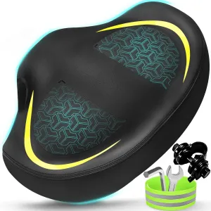 2025 New Noseless Bike Seat Cushion for Men Women-Extra Padding Comfort Wide Bicycle Seat, Oversized Comfortable Saddle for Peloton Bikes, Exercise Bikes, EBikes (Noseless-Oversized, Yellow)
