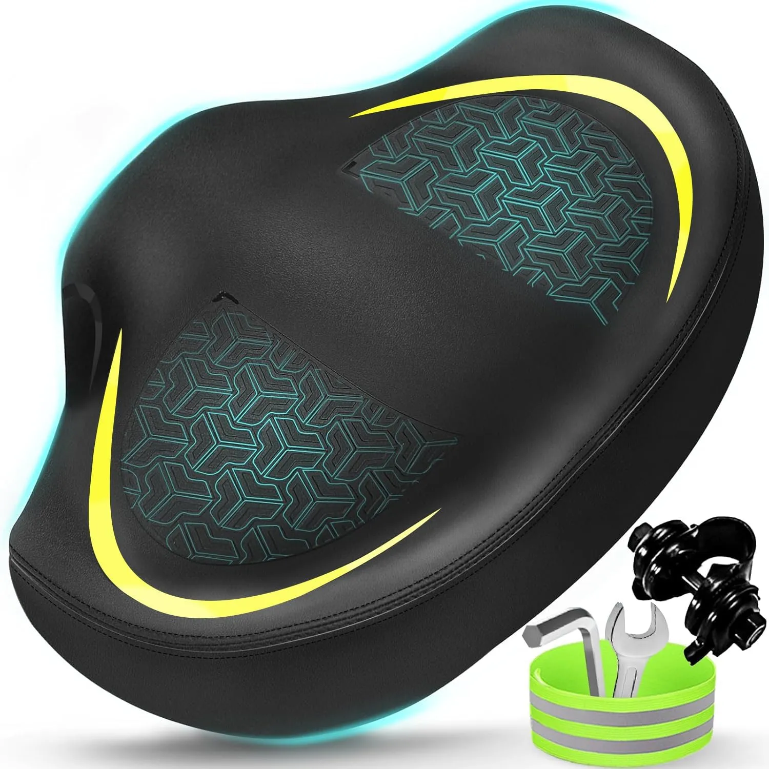 2025 New Noseless Bike Seat Cushion for Men Women-Extra Padding Comfort Wide Bicycle Seat, Oversized Comfortable Saddle for Peloton Bikes, Exercise Bikes, EBikes (Noseless-Oversized, Yellow)
