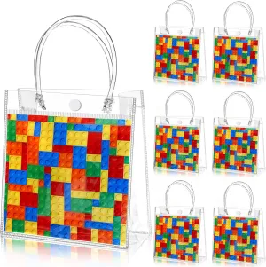 24 Pcs Building Blocks Party Favors Bags PVC Clear Goodie Candy Treat Tote Gift Bags with Handles Building Blocks Theme Birthday Baby Shower Party Supplies