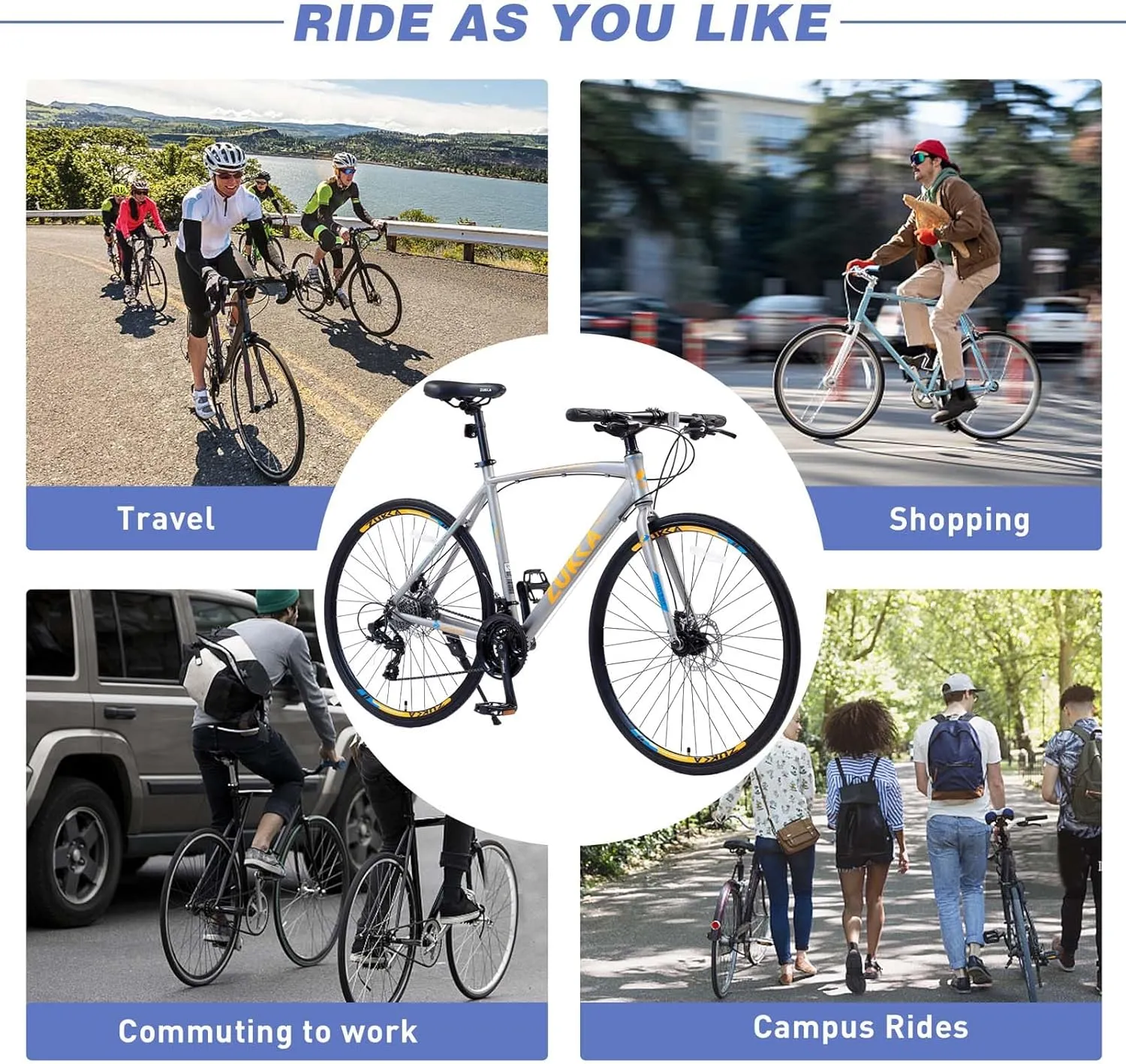 24-Speed Hybrid Bike for Men Women with 700C Disc Brake Road Bike,Lightweight Aluminum Alloy Frame,All-Terrain Commuter Bicycle for Urban Eco-Friendly Transportation City Riding