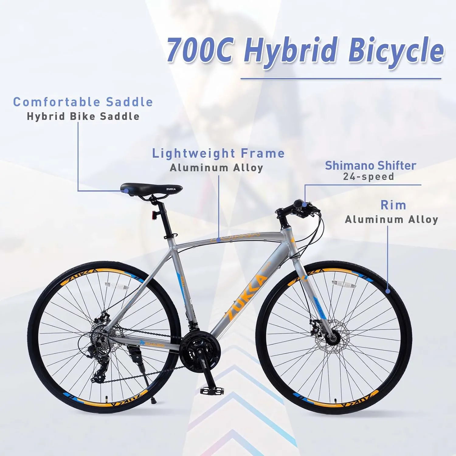 24-Speed Hybrid Bike for Men Women with 700C Disc Brake Road Bike,Lightweight Aluminum Alloy Frame,All-Terrain Commuter Bicycle for Urban Eco-Friendly Transportation City Riding