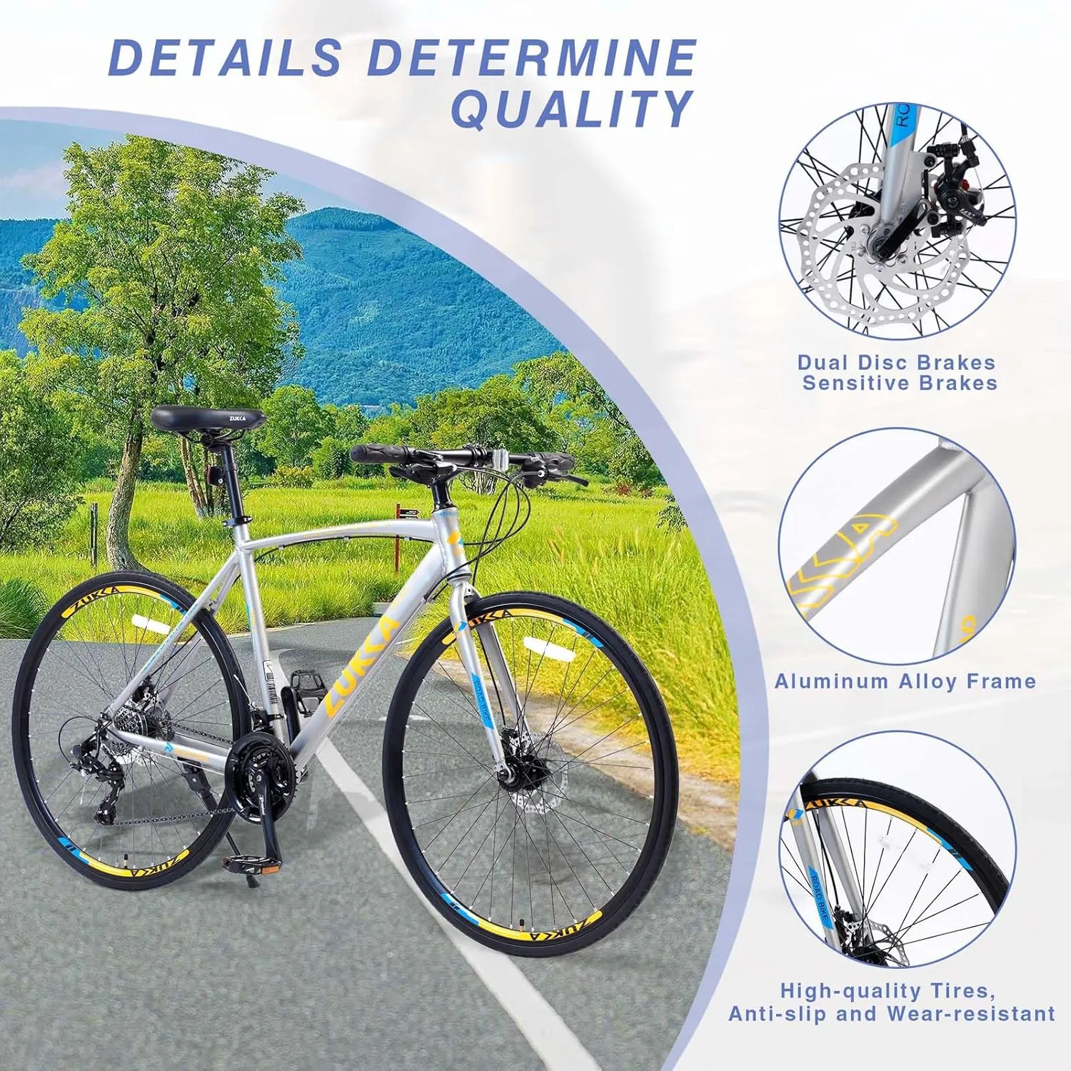 24-Speed Hybrid Bike for Men Women with 700C Disc Brake Road Bike,Lightweight Aluminum Alloy Frame,All-Terrain Commuter Bicycle for Urban Eco-Friendly Transportation City Riding