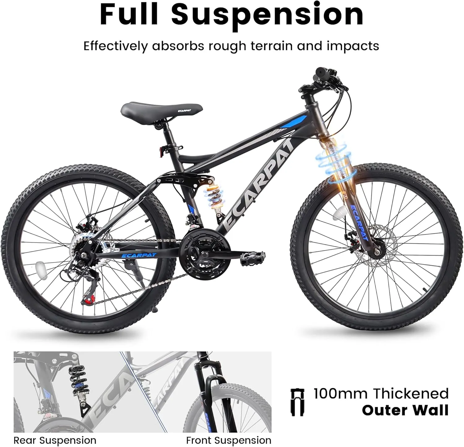 24/26/27.5 Inch, Dual Full Suspension Mountain Bike, 21 Speed Summer Travel, Mens Womens Outdoor Cycling Commuting City Bike to School Work, Birthday Gifts Bicycles