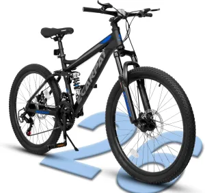 24/26/27.5 Inch, Dual Full Suspension Mountain Bike, 21 Speed Summer Travel, Mens Womens Outdoor Cycling Commuting City Bike to School Work, Birthday Gifts Bicycles