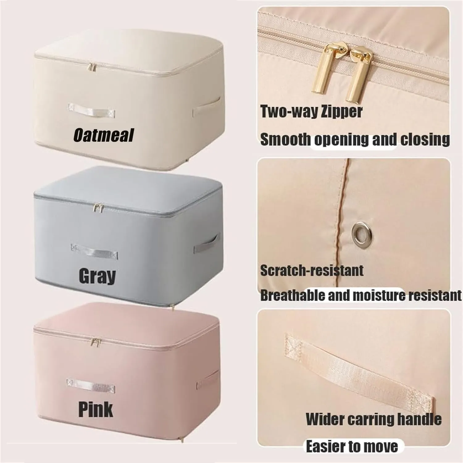 2Pcs Ultra Space Saving Self Compression Organizer, Storage Tote for Space Saving, Portable Heavy Duty Moving Bags, Suitable for Quilts, Blankets, Bedding, Clothes (Oatmeal, XL-20.47*16.53*23.6 in)