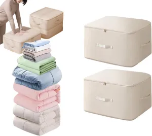 2Pcs Ultra Space Saving Self Compression Organizer, Storage Tote for Space Saving, Portable Heavy Duty Moving Bags, Suitable for Quilts, Blankets, Bedding, Clothes (Oatmeal, XL-20.47*16.53*23.6 in)