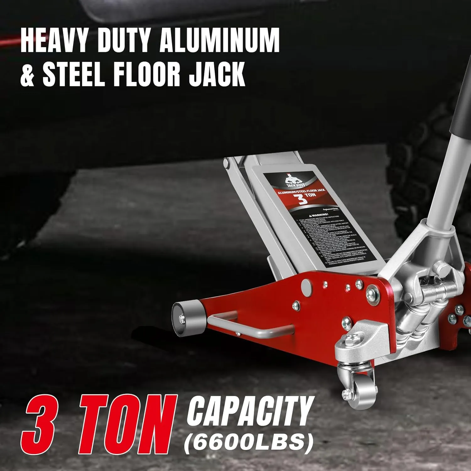 3 Ton Low Profile, Aluminum and Steel Racing Floor Jack with Dual Pistons Quick Lift Pump for Sport Utility Vehicle, Lifting Range 3-15/16" min to 18-5/16" max, Red