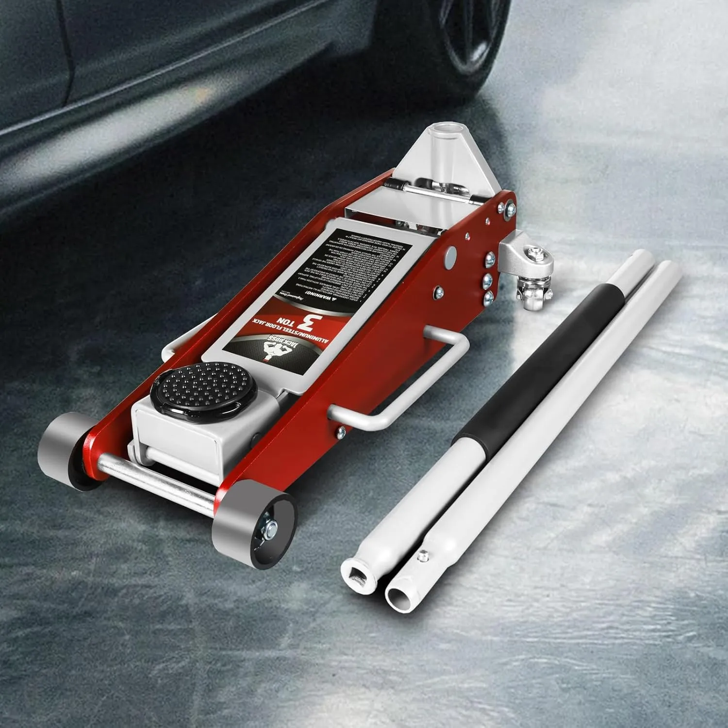 3 Ton Low Profile, Aluminum and Steel Racing Floor Jack with Dual Pistons Quick Lift Pump for Sport Utility Vehicle, Lifting Range 3-15/16" min to 18-5/16" max, Red