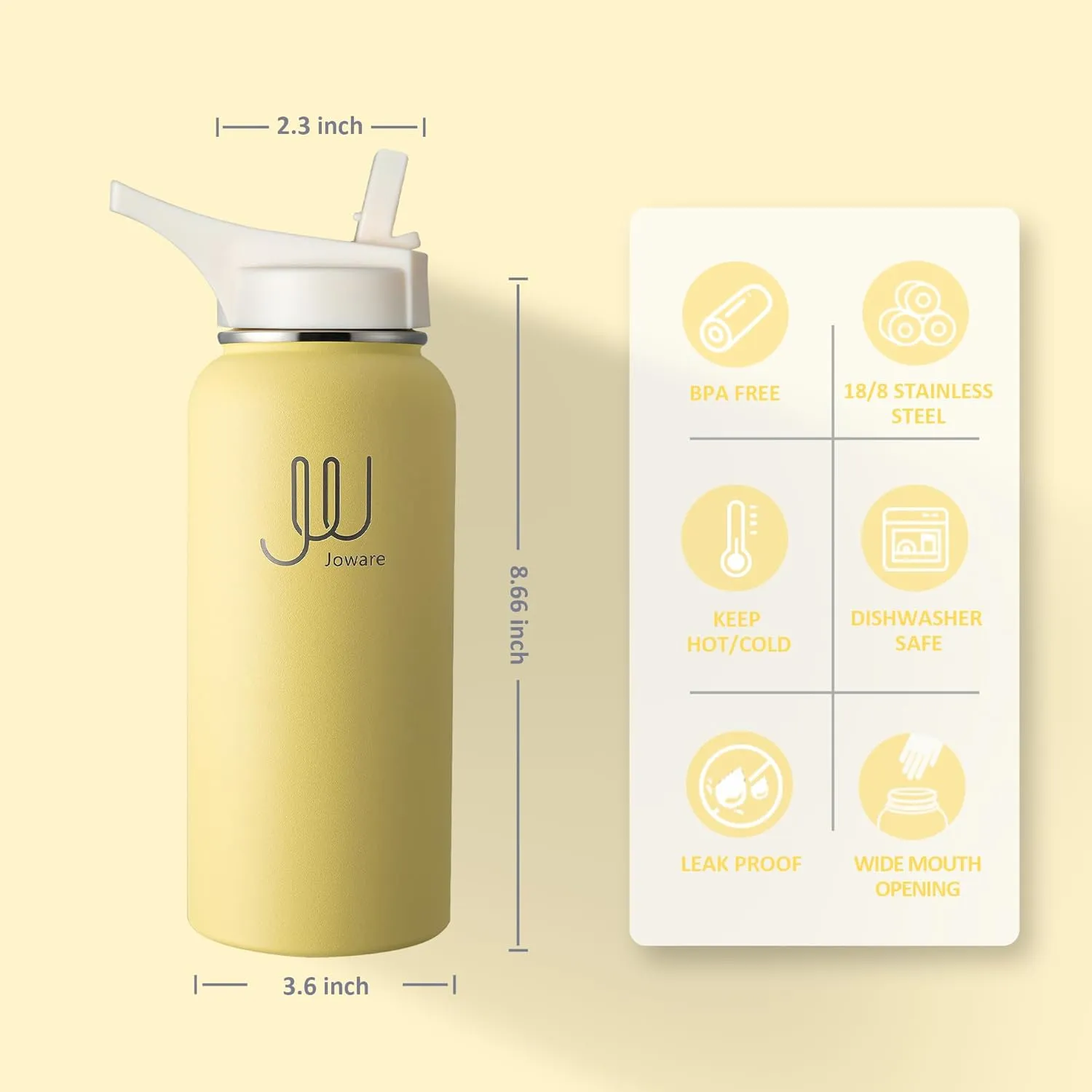 32 oz Insulated Water Bottle with Straw, Stainless Steel Sports Water Flask with 3 Lids, Leak Proof Travel Thermal Cup, Butter Up