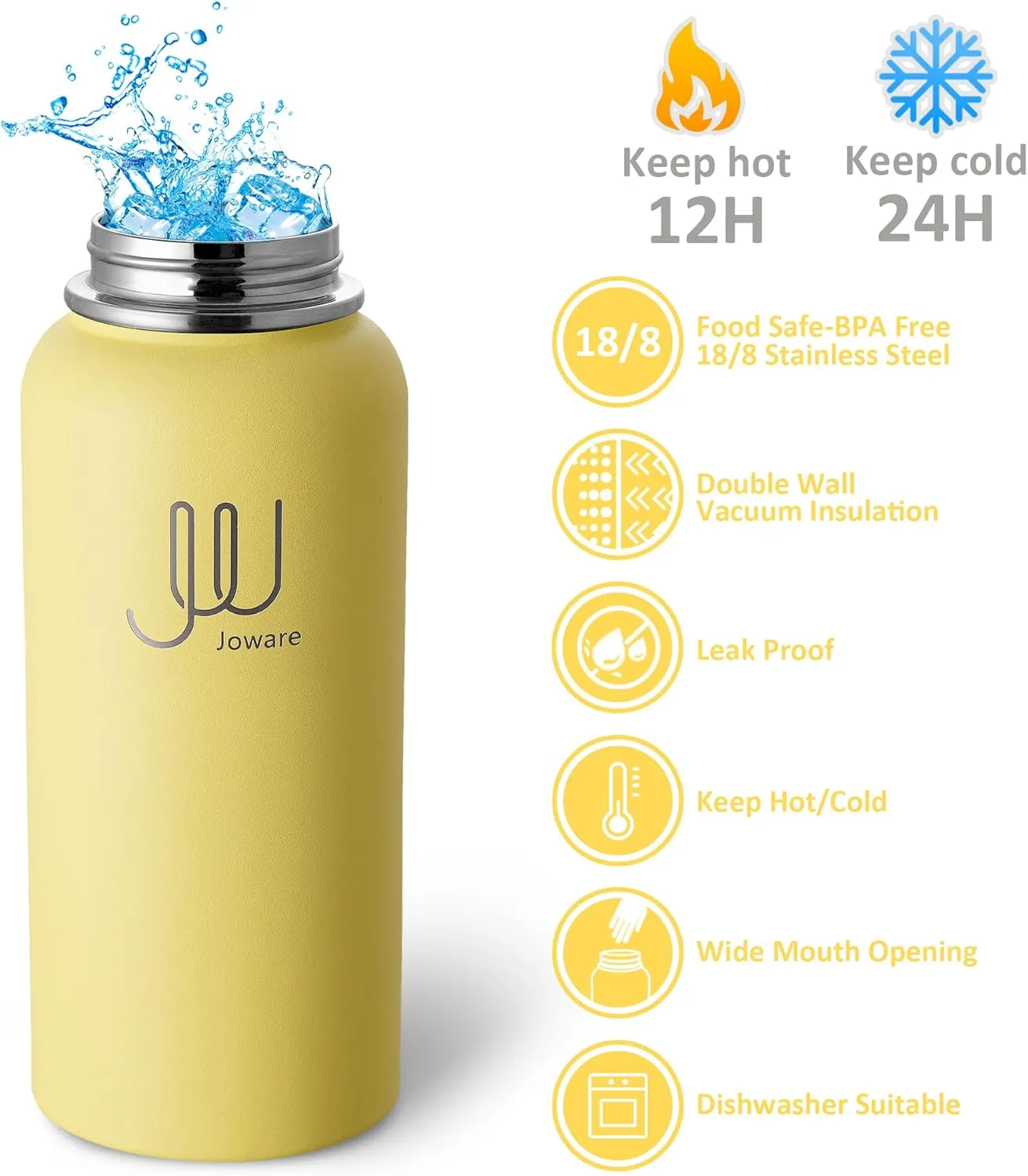 32 oz Insulated Water Bottle with Straw, Stainless Steel Sports Water Flask with 3 Lids, Leak Proof Travel Thermal Cup, Butter Up