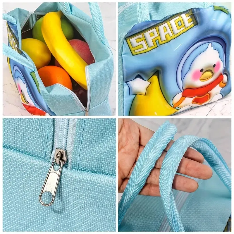 3D Thermal Lunch Bag, Cartoon Bento Bag, Large Capacity Lunch Bag with Foil Insulation, Handheld Insulated Lunch Box Bag, Children Cute Lunch Box Bag, 3D Printed Lunch Bag, Waterproof Oxford Lunch Box Bag