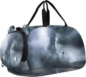 3d Tornado Sports Duffle Bag for Girls Boys, Gym Bag with Shoe Compartment, Kids Travel Overnight Weekender Shoulder Bag