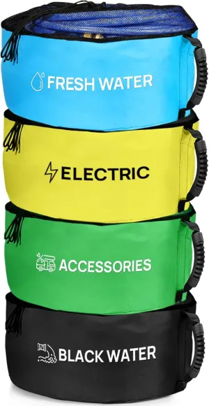 4 Pack Waterproof RV Hose Storage Bags, RV Accessories for Inside, RV Utility Bag for 4 Colors Organization, Store Your Fresh Water Sewer Hoses Electrical Cords & Accessories with Our RV Storage Bag