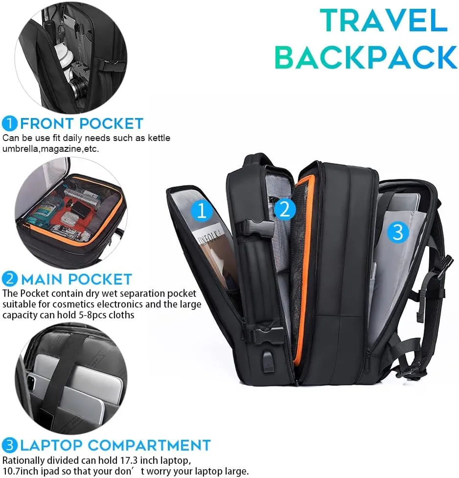 45L Carry On Backpack, Weekender Travel Backpacks, 17.3 inch Laptop Back Pack Business Expandable Bag for Men and Women… (Blake35L（with3cubes))…