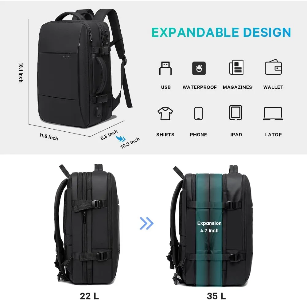 45L Carry On Backpack, Weekender Travel Backpacks, 17.3 inch Laptop Back Pack Business Expandable Bag for Men and Women… (Blake35L（with3cubes))…