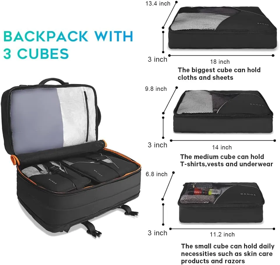 45L Carry On Backpack, Weekender Travel Backpacks, 17.3 inch Laptop Back Pack Business Expandable Bag for Men and Women… (Blake35L（with3cubes))…