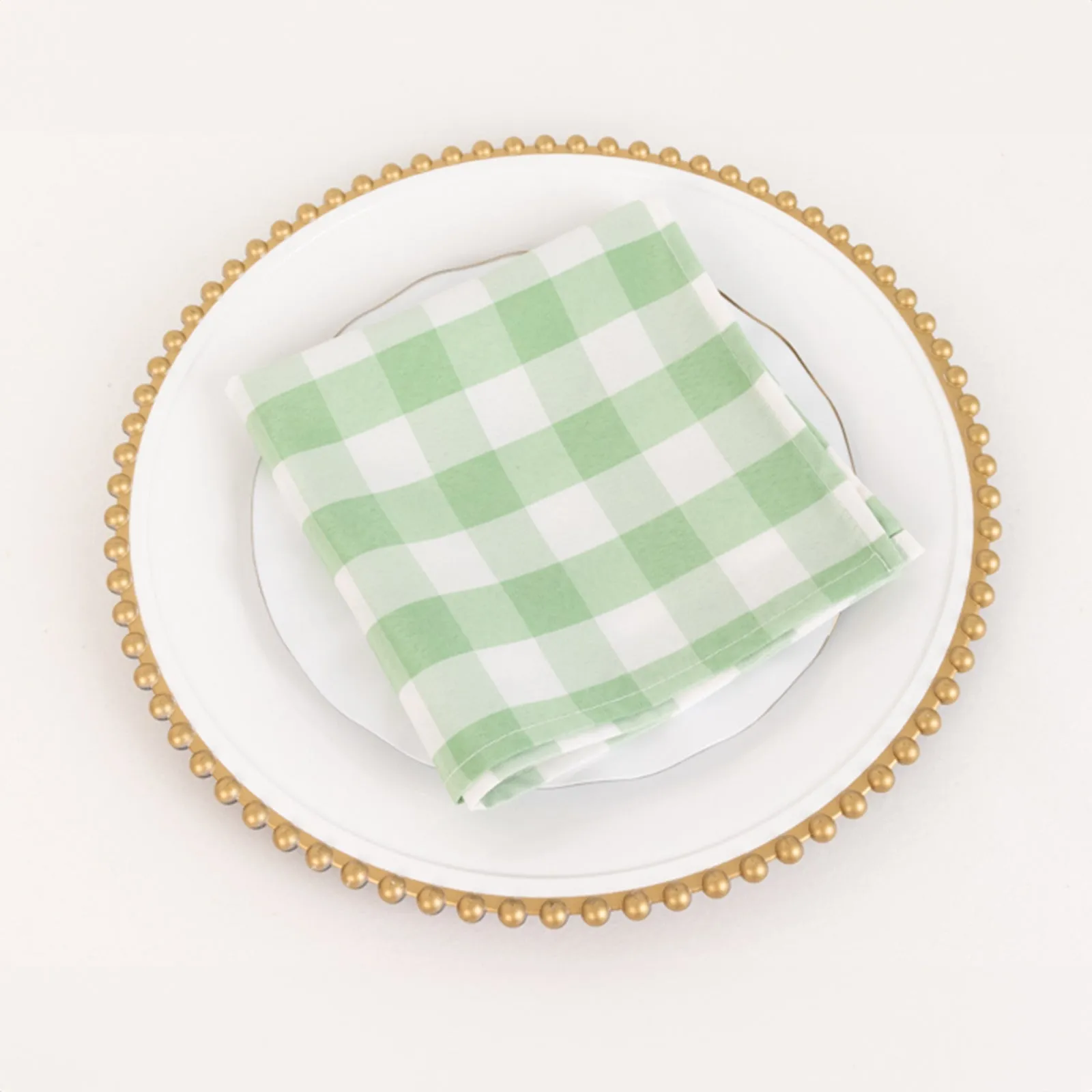 5 Pack Polyester 15"x15" Napkins Sage Green/White Buffalo Plaid Gingham Style Cloth Napkins