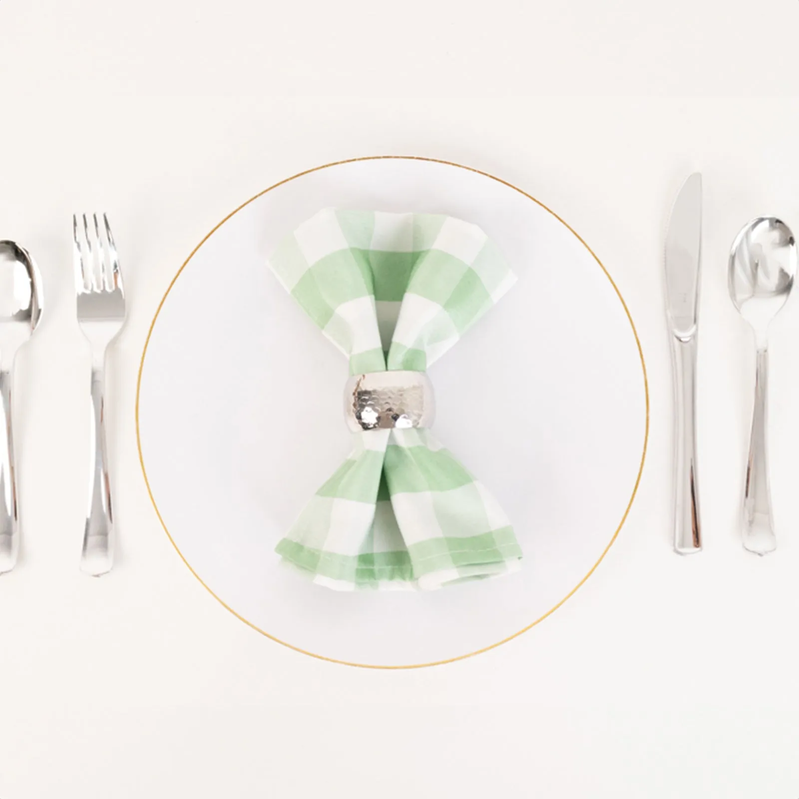 5 Pack Polyester 15"x15" Napkins Sage Green/White Buffalo Plaid Gingham Style Cloth Napkins