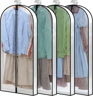 50" Clear Garment Bags for Hanging Clothes W/ 4" Gussetes, 4 Packs Suit Bags for Closet Storage, Plastic Waterproof Suit Cover Bags with Zipper for Coats, Jackets, Dresses