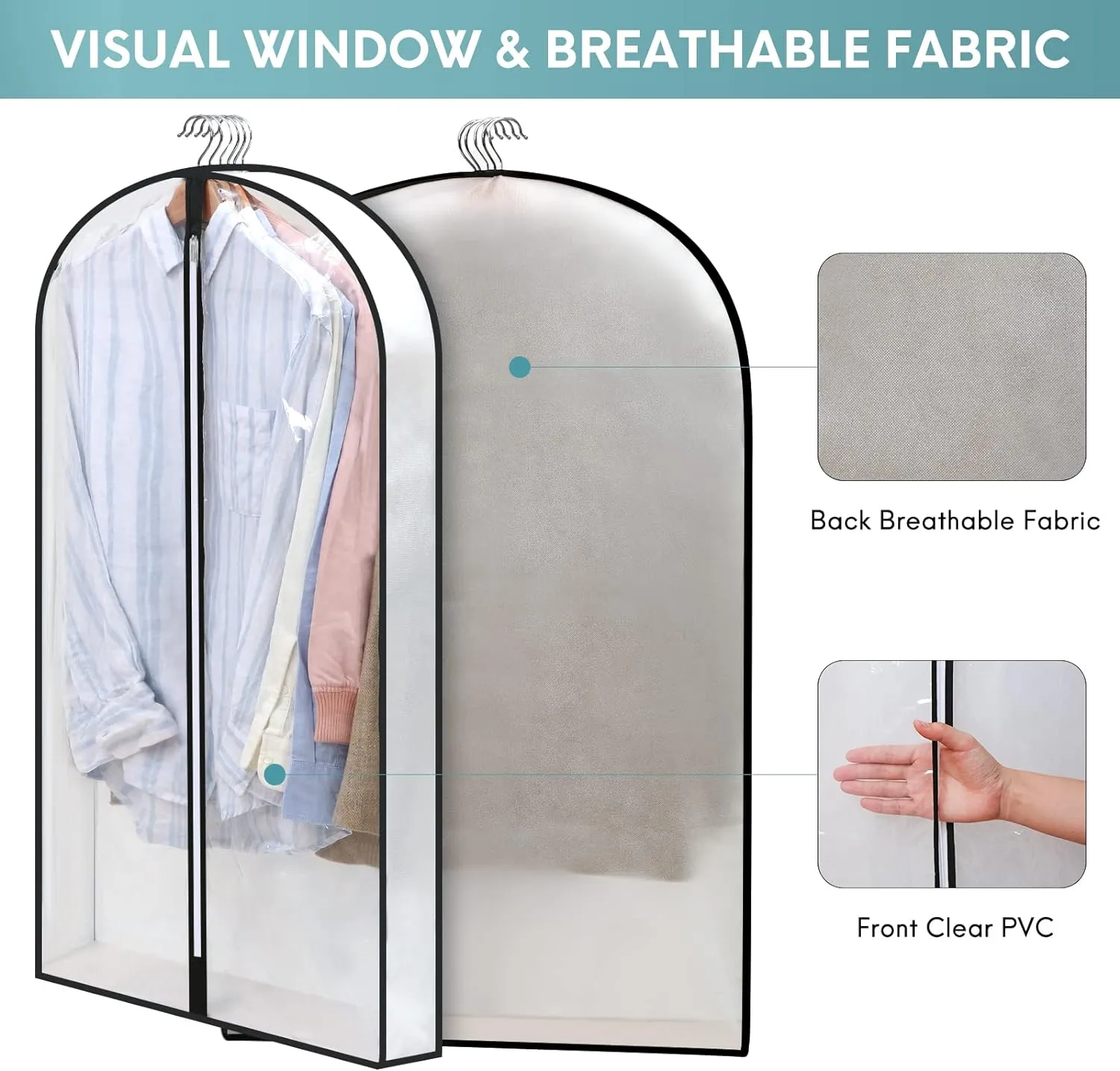 50" Clear Garment Bags for Hanging Clothes W/ 4" Gussetes, 4 Packs Suit Bags for Closet Storage, Plastic Waterproof Suit Cover Bags with Zipper for Coats, Jackets, Dresses