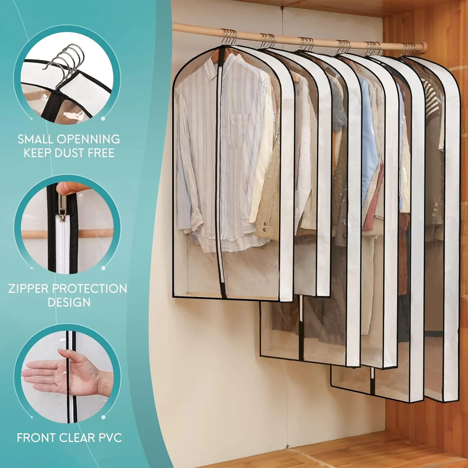 50" Clear Garment Bags for Hanging Clothes W/ 4" Gussetes, 4 Packs Suit Bags for Closet Storage, Plastic Waterproof Suit Cover Bags with Zipper for Coats, Jackets, Dresses