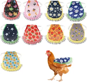 9pcs Chicken Saddle for Hens, Chicken Aprons for Hens Waterproof Printed Hen Saddle Chicken Vest Jacket Clothes for Poultry Back Feather Protection Protector Supplies Fits Small Medium Hen Accessories