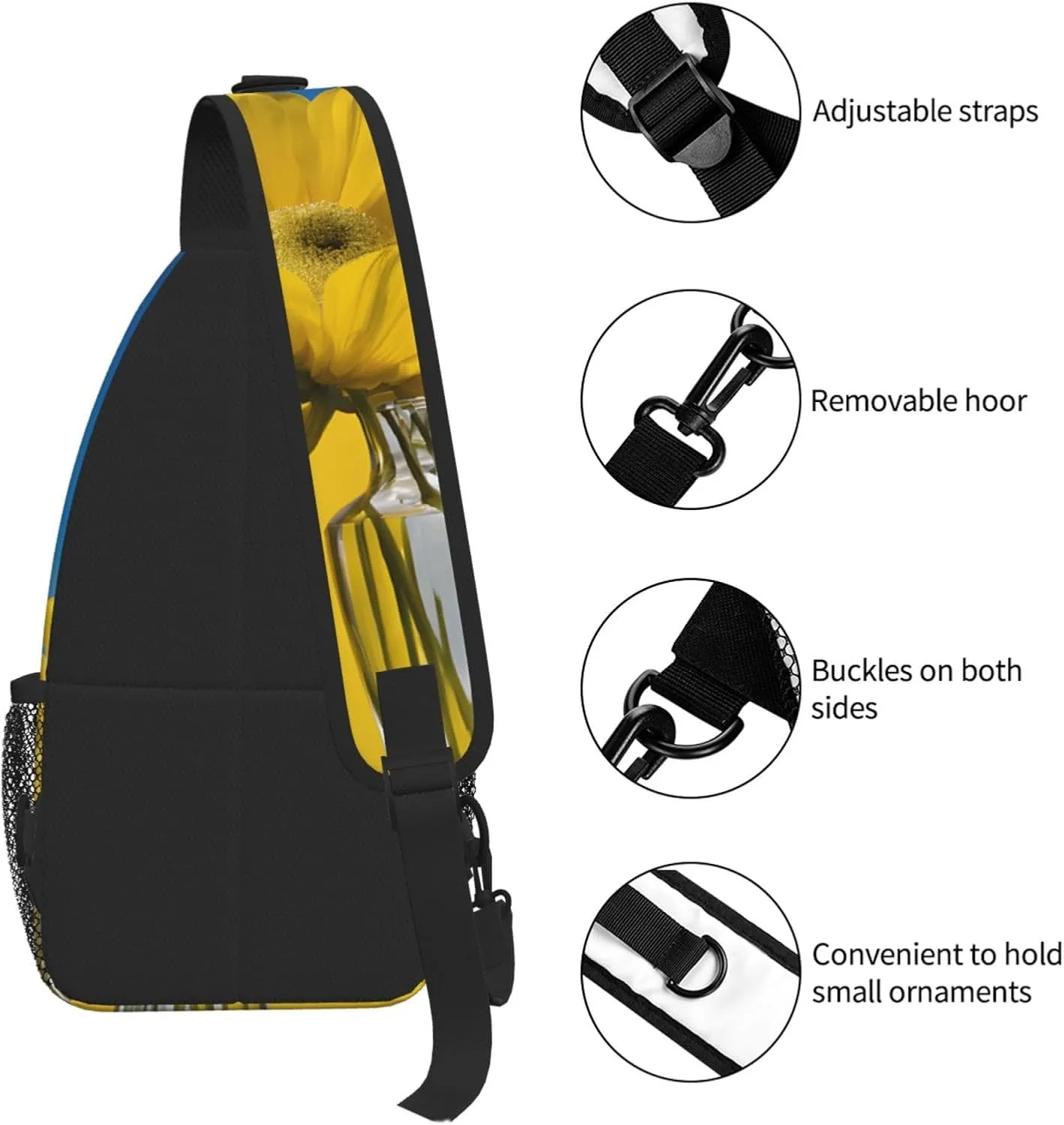 A Beautiful Sunflower Print Cross Chest Bag Diagonally For Short-Distance Travel And Daily Use