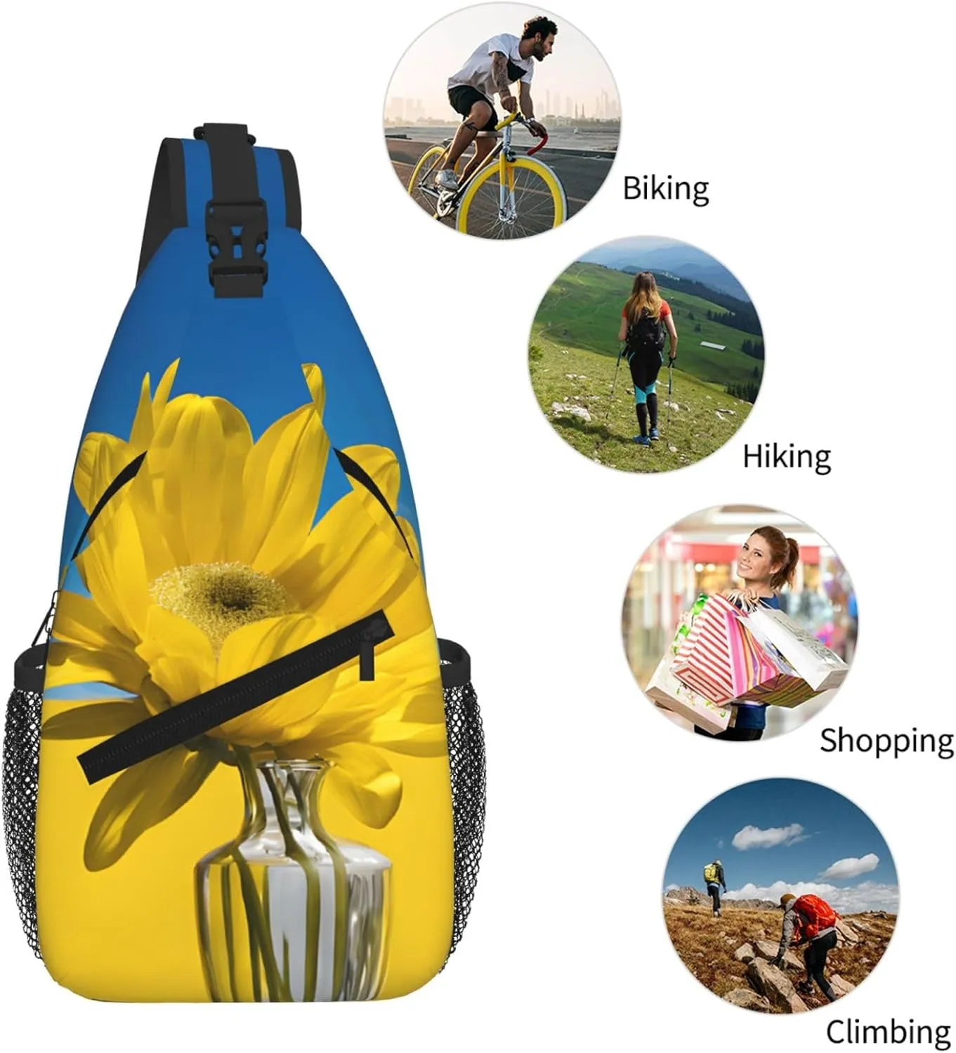 A Beautiful Sunflower Print Cross Chest Bag Diagonally For Short-Distance Travel And Daily Use