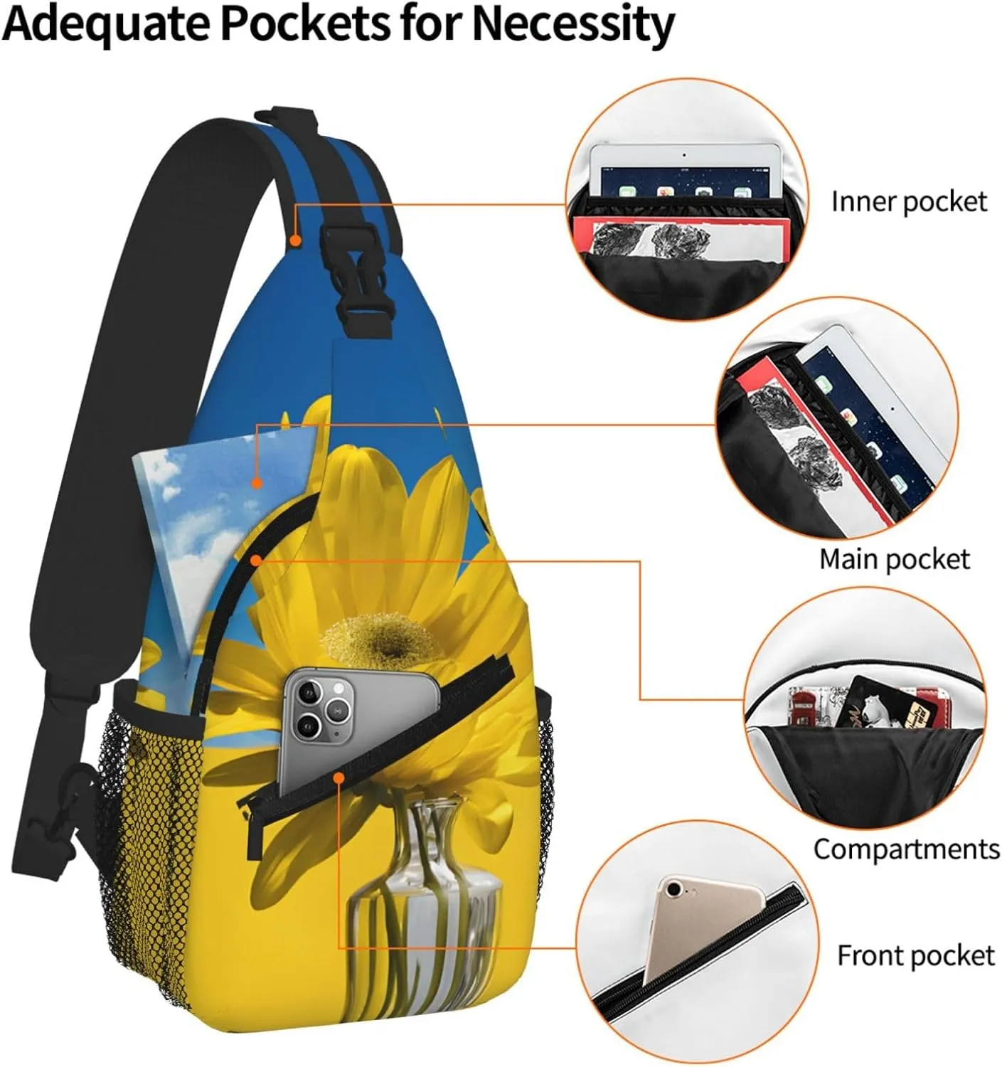 A Beautiful Sunflower Print Cross Chest Bag Diagonally For Short-Distance Travel And Daily Use