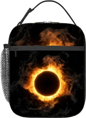 A blazing ring fire Fiery flames and sparks emitting from a circle Insulated Iunch Bag for Men Woman Large Portable Waterproof Reusable Thermal Lunch Box with Pockets for Work Travel Picnic