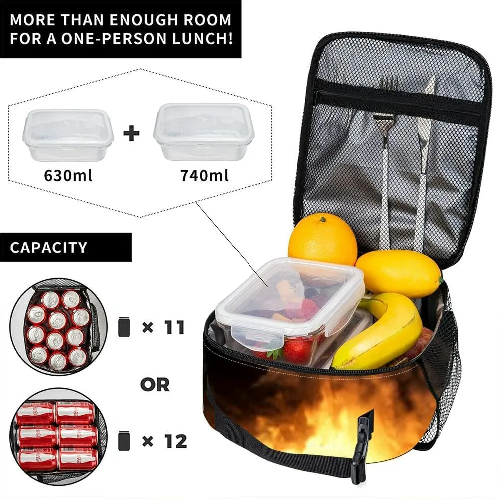 A blazing ring fire Fiery flames and sparks emitting from a circle Insulated Iunch Bag for Men Woman Large Portable Waterproof Reusable Thermal Lunch Box with Pockets for Work Travel Picnic