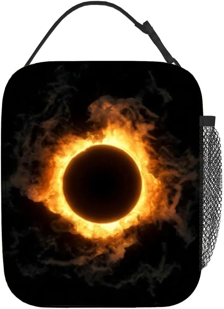 A blazing ring fire Fiery flames and sparks emitting from a circle Insulated Iunch Bag for Men Woman Large Portable Waterproof Reusable Thermal Lunch Box with Pockets for Work Travel Picnic