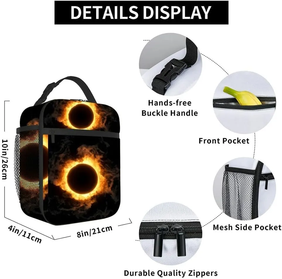 A blazing ring fire Fiery flames and sparks emitting from a circle Insulated Iunch Bag for Men Woman Large Portable Waterproof Reusable Thermal Lunch Box with Pockets for Work Travel Picnic