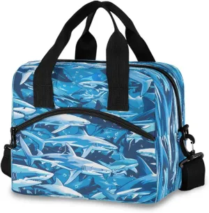 A School Of Underwater Sharks Lunch Box for Men Women Adults Insulated Lunch Bag Cooler Bag with Adjustable Shoulder Strap for Work Picnic Travel